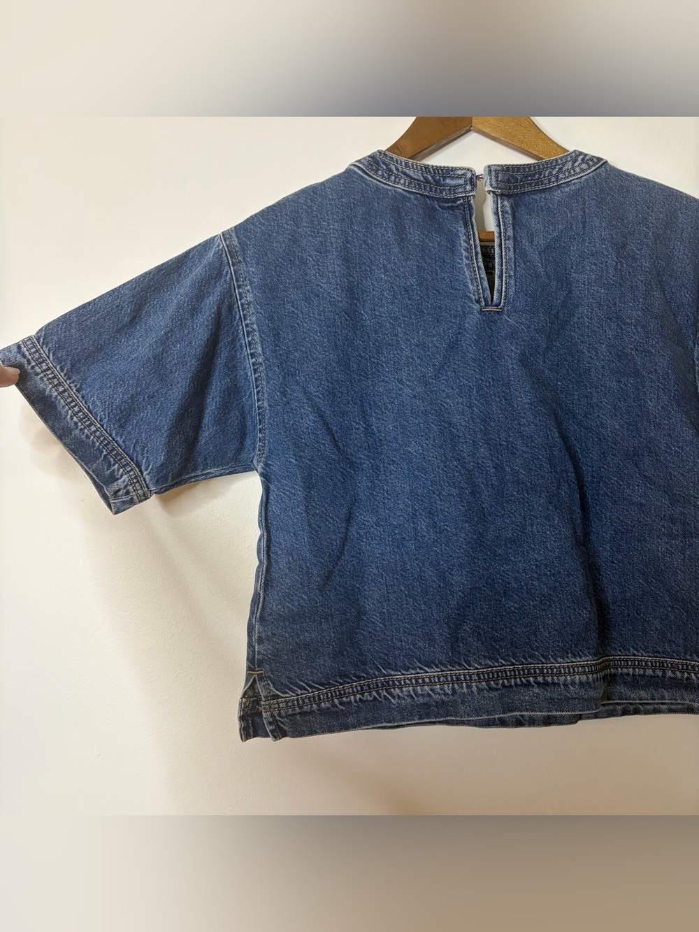 Loft Denim Boxy Crop Top in Dark Blue XXS Petite - Picture 3 of 7